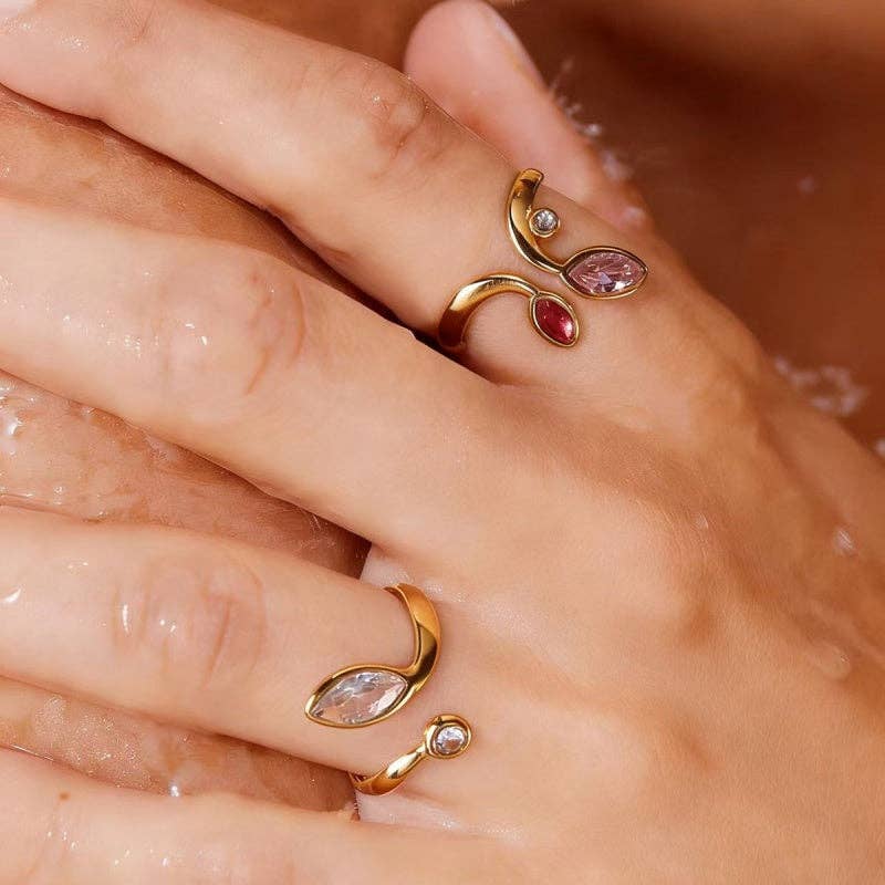 Gold Round Marquise Stacking Open Ring in Stainless Steel