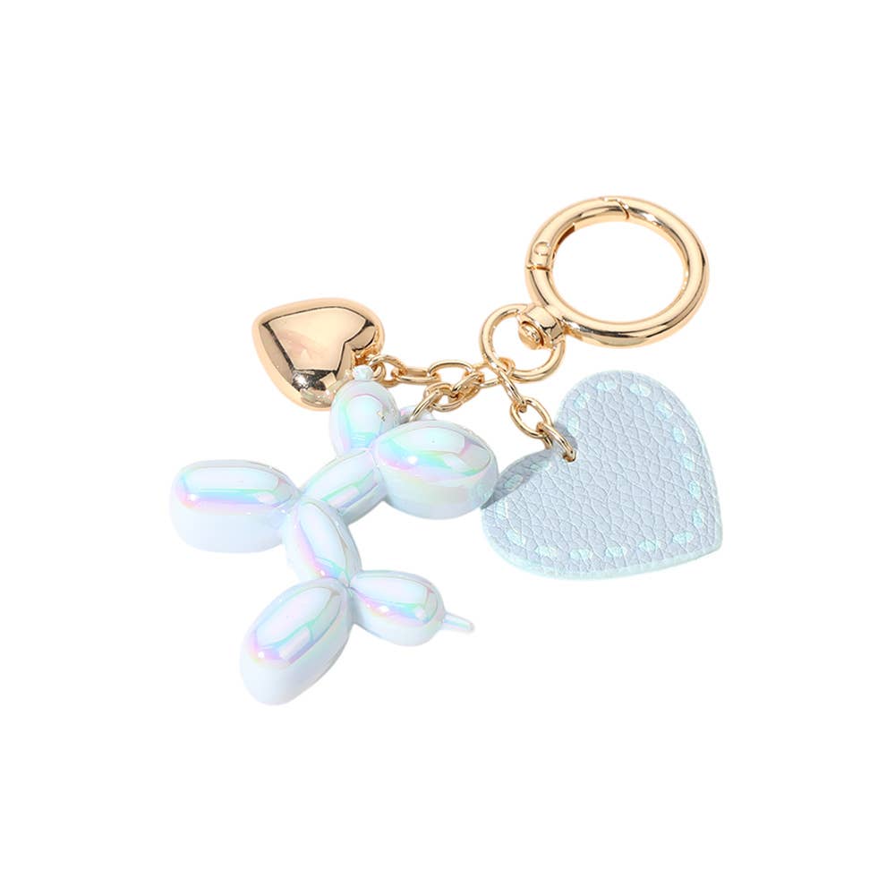 Faux Leather Metal Heart Balloon Dog Bag Charm / Keychain