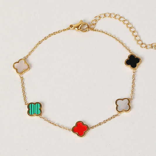 Colorful Clover Gold Tone Outline Chain Bracelet
