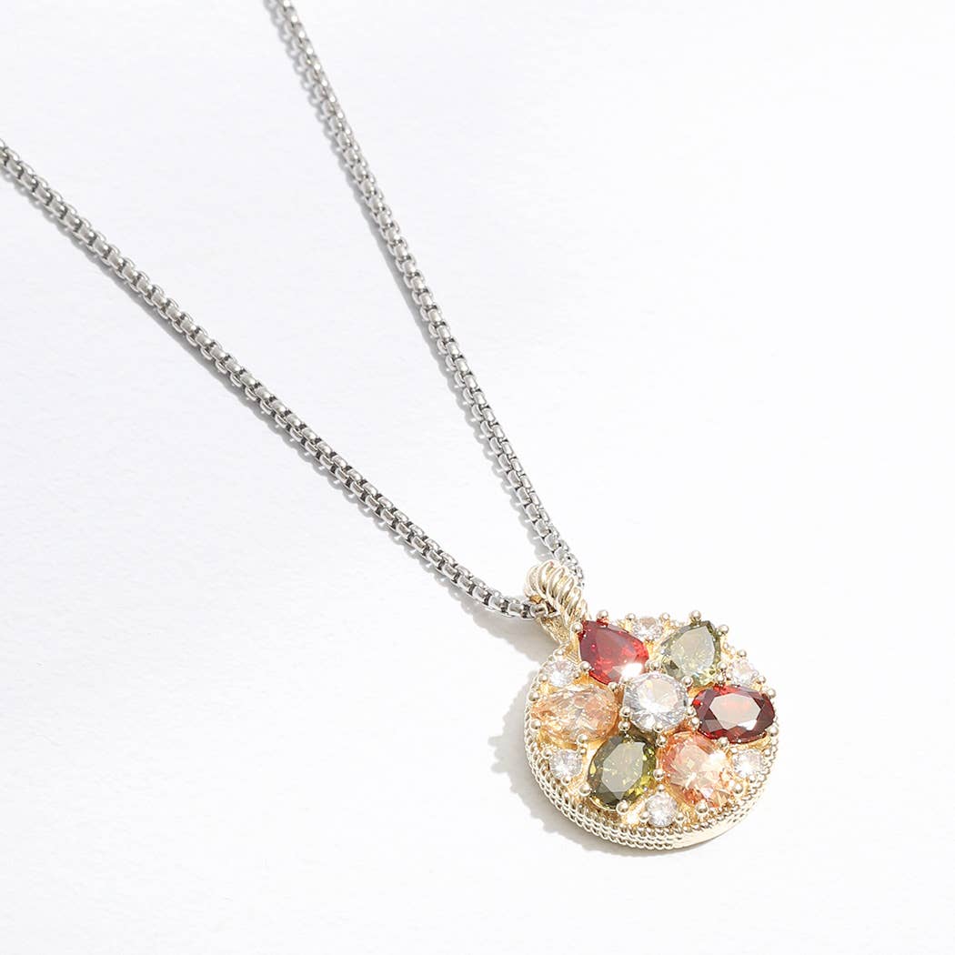 Round Pendant Colorful Rhinestone Necklace