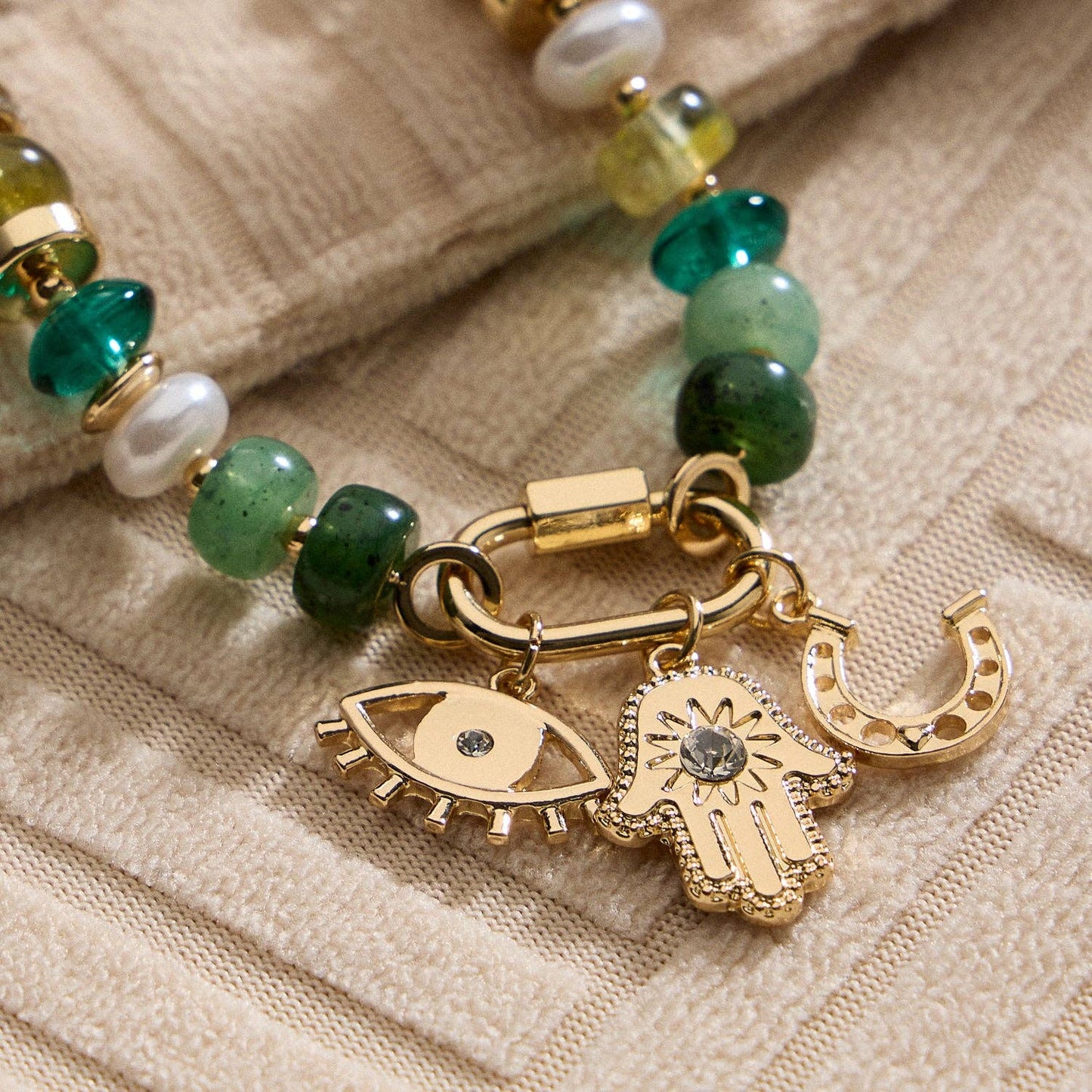 Vibrant Beaded Bracelet | Gold-Tone Trio Charms