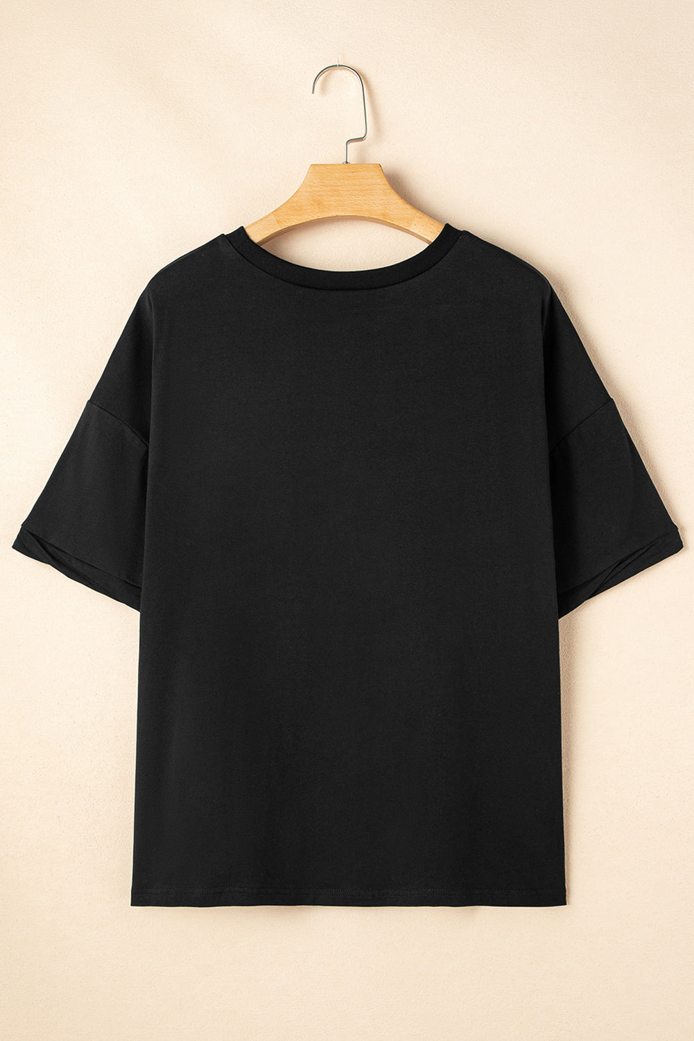 Black Sequin Football Patched Crewneck Loose T Shirt