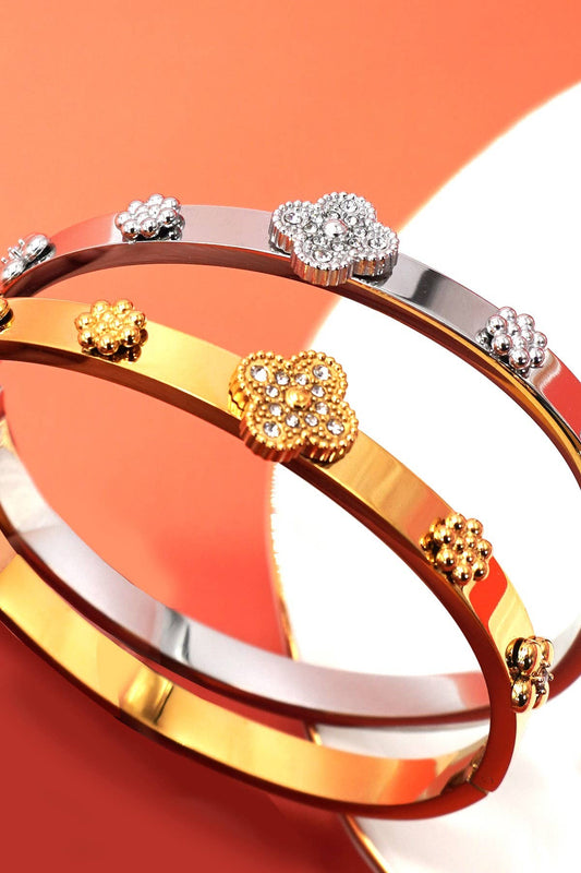 18K NON-TARNISH WATERPROOF STAINLESS STEEL CLOVER BANGLE