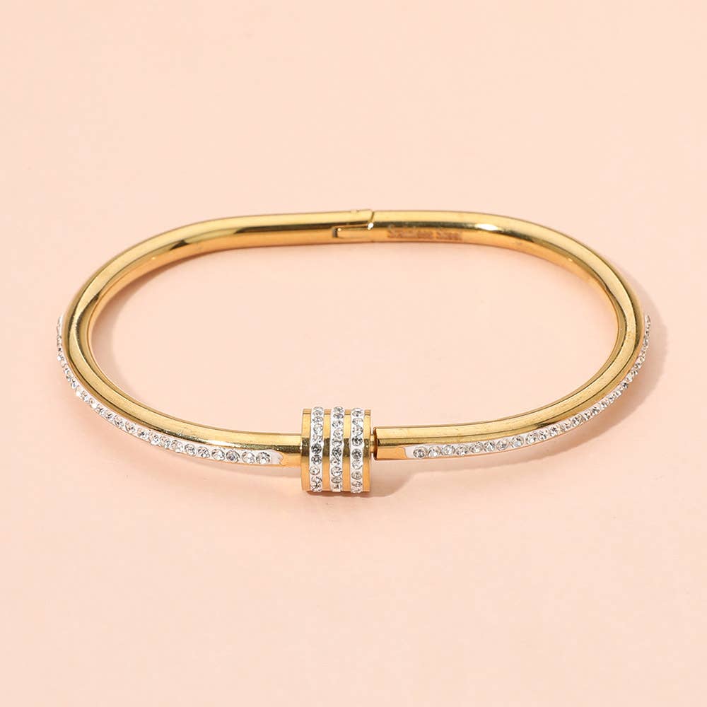 Stainless Steel Stone Accent Hinged Bangle Bracelet