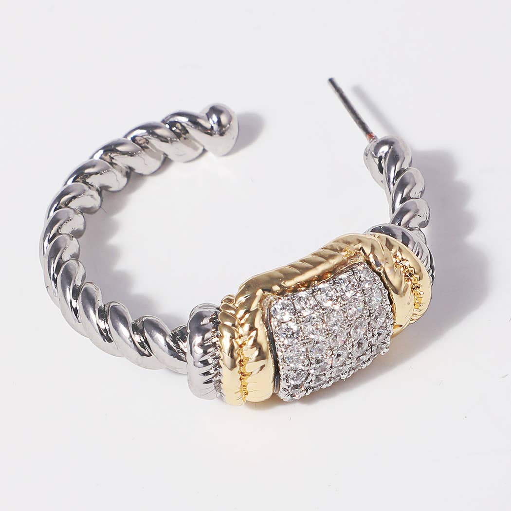 Bar Twisted Hoop 14K Plated Post Earrings