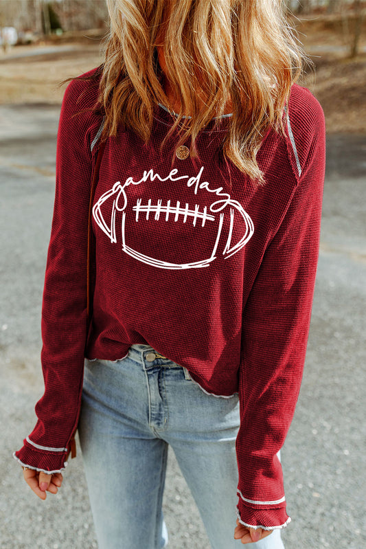 Red Game Day  Football Graphic Thermal Knit Top