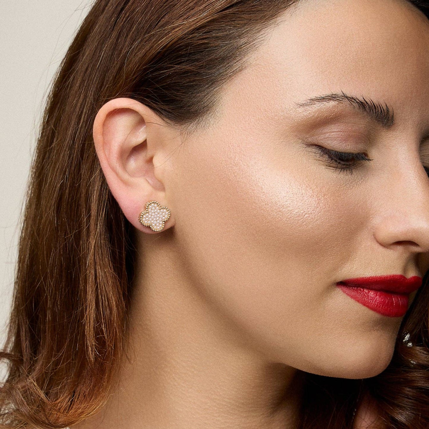 Pearl Clover Stud Earrings | Gold & Silver Tone