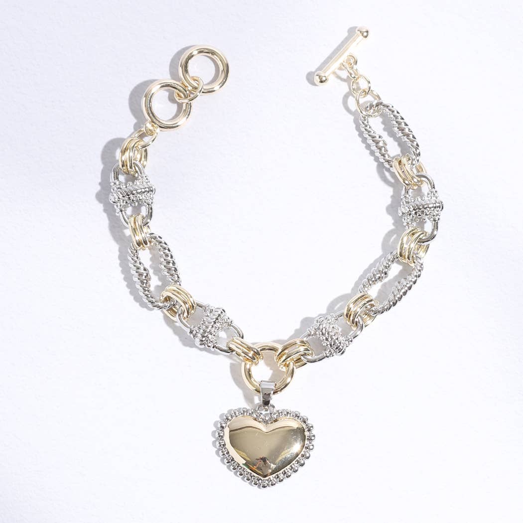 Puffy Heart Charm Twisted Links Bracelet
