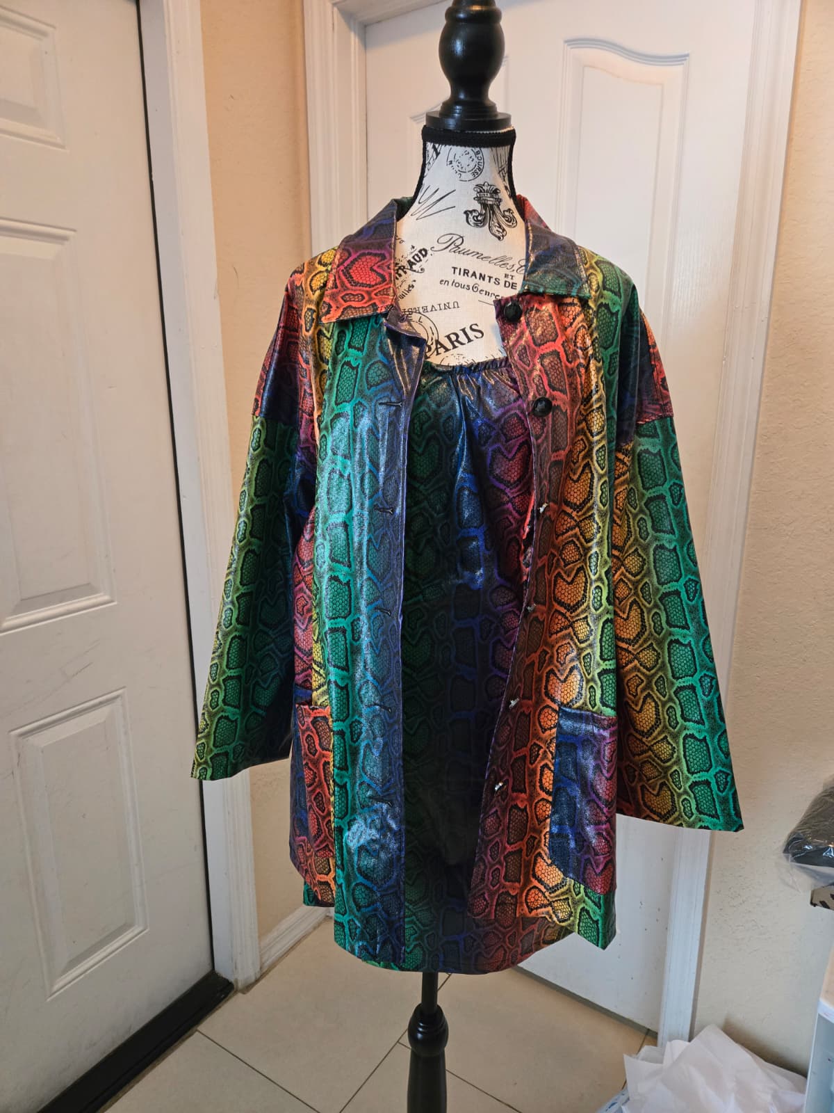 SHEIN Curve Rainbow Snakeskin Pleather‑Style Jacket & Dress Combo – Size 0XL