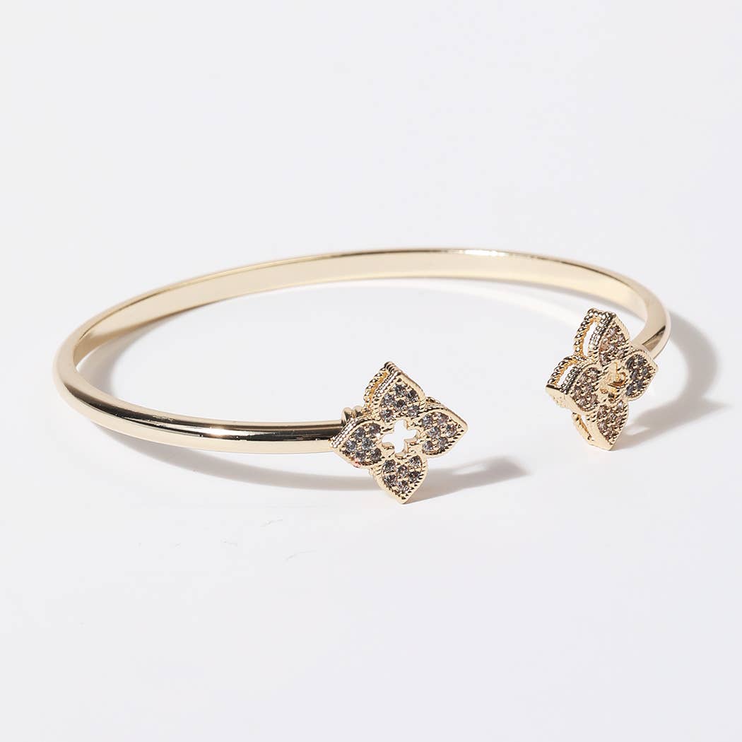 Four Leaf Clover Gold Plated Cuff Bangle