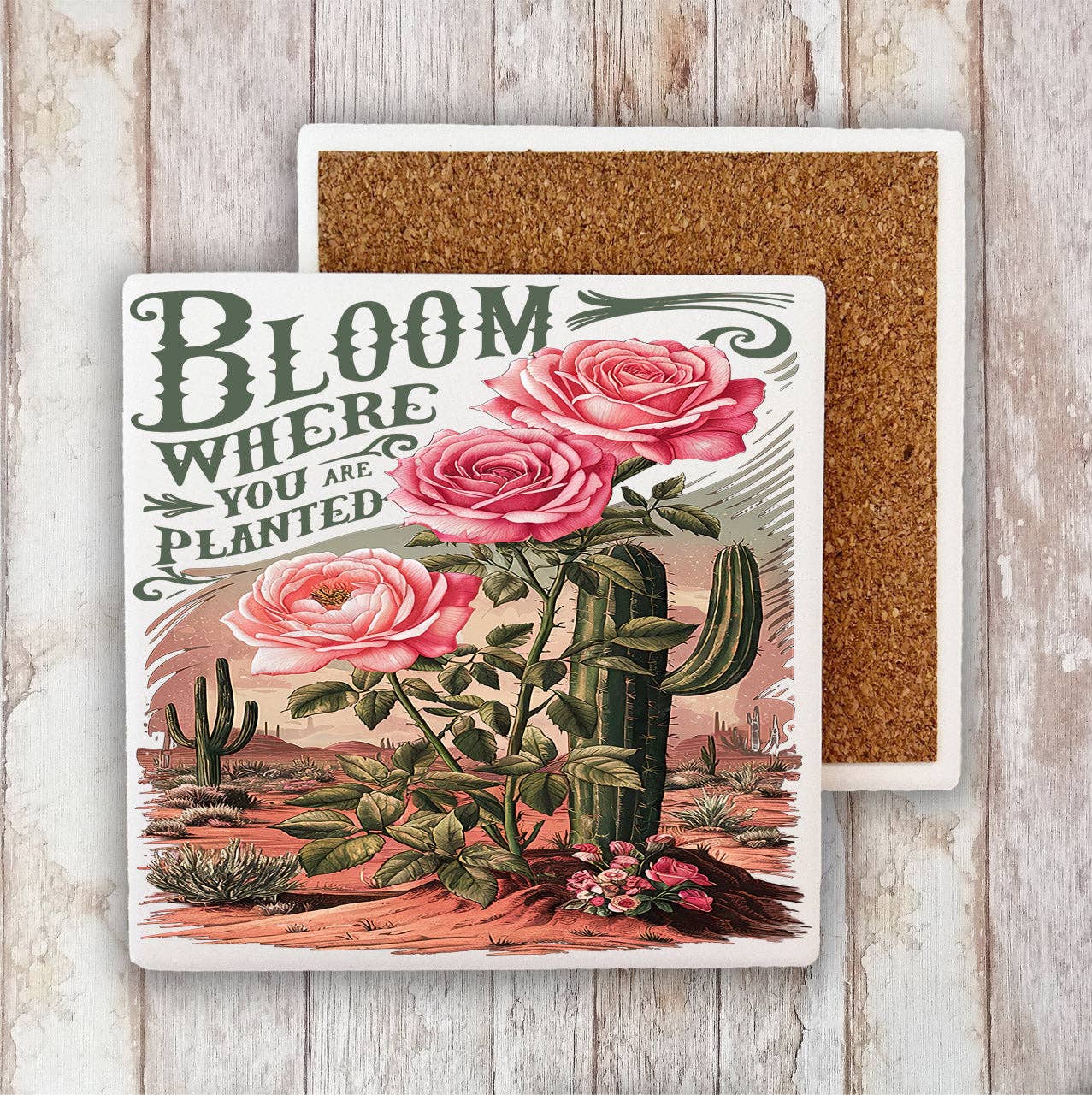 Bloom Where Planted Western Spiritual Stone Coasters-Set of 4