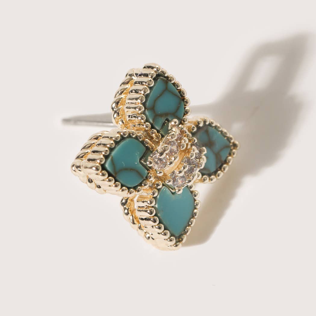 Gold Turquoise Clover Pave Earrings