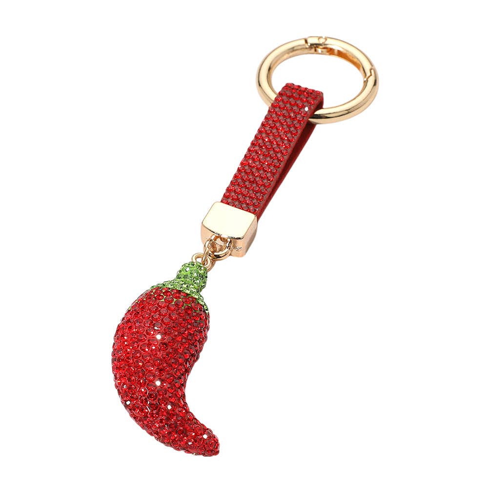 Bling Studded Chili Pepper Keychain / Bag Charm