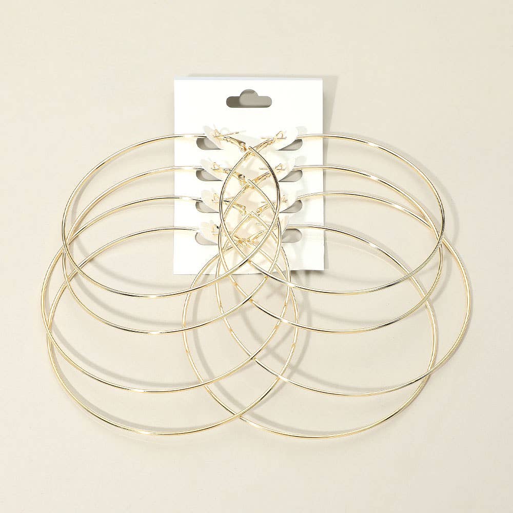 SET OF 4 - Large Thin Metal Hoop Earring Set