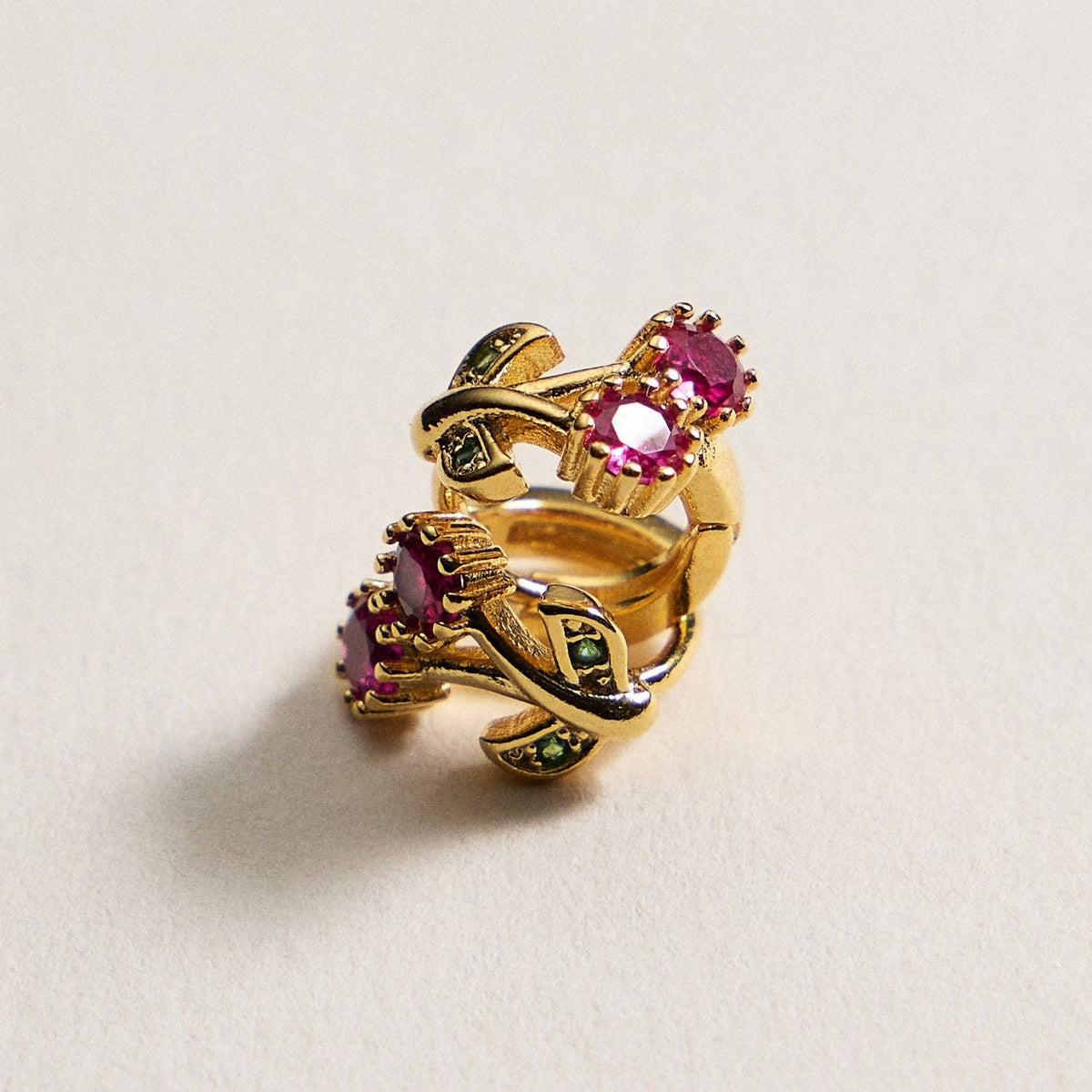 Gold-Dipped Ruby & Emerald Flower Stud Earrings