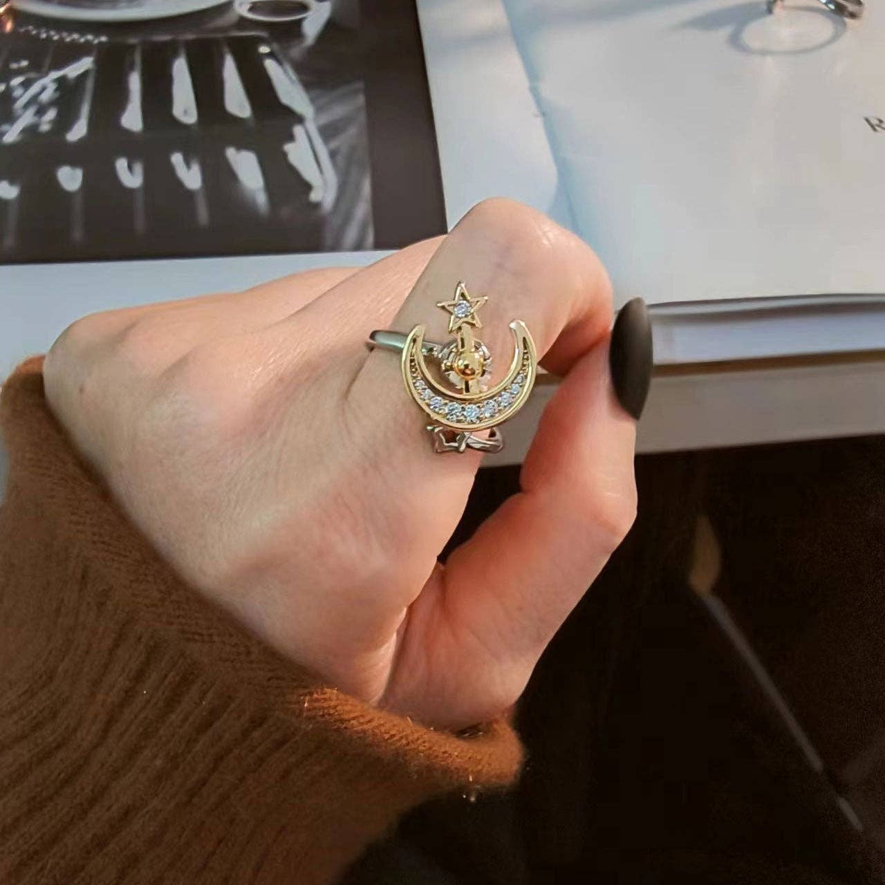 Moon Star Anxiety Fidget Spinner Ring