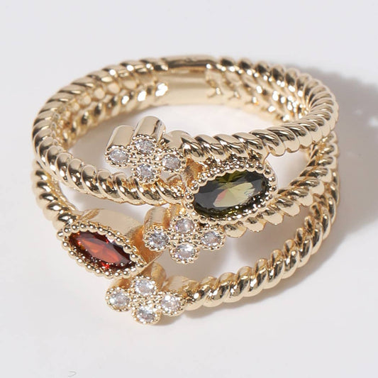 Multi Colored Floral Design Gold Plated Ring