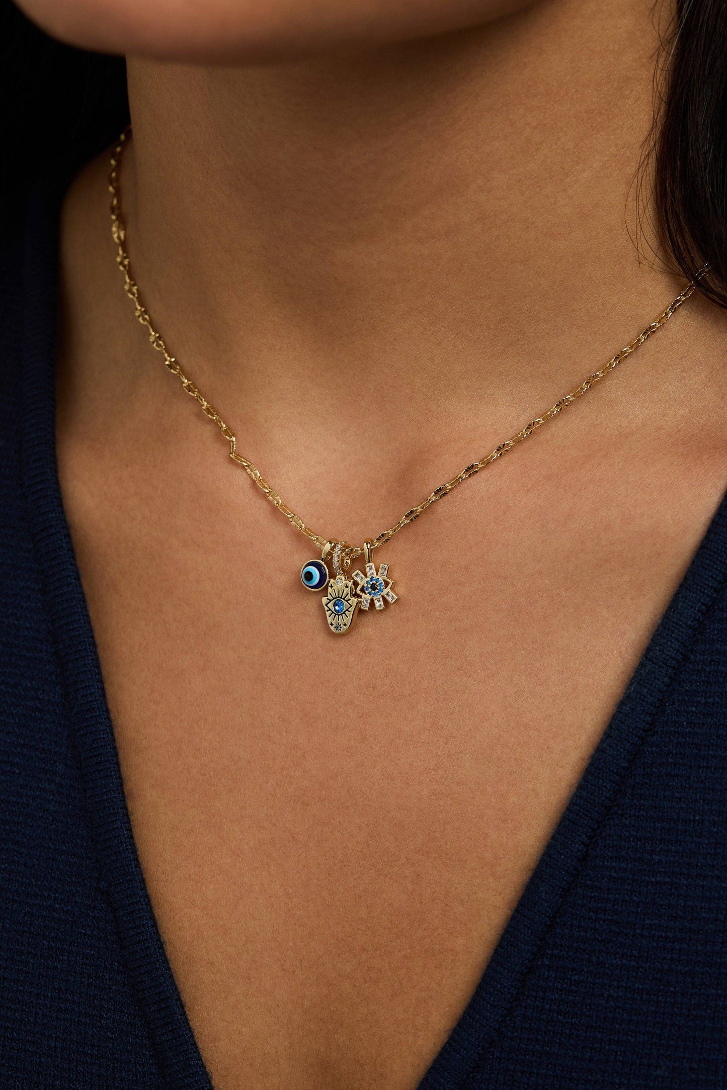 Evil Eye Triple Charm Necklace