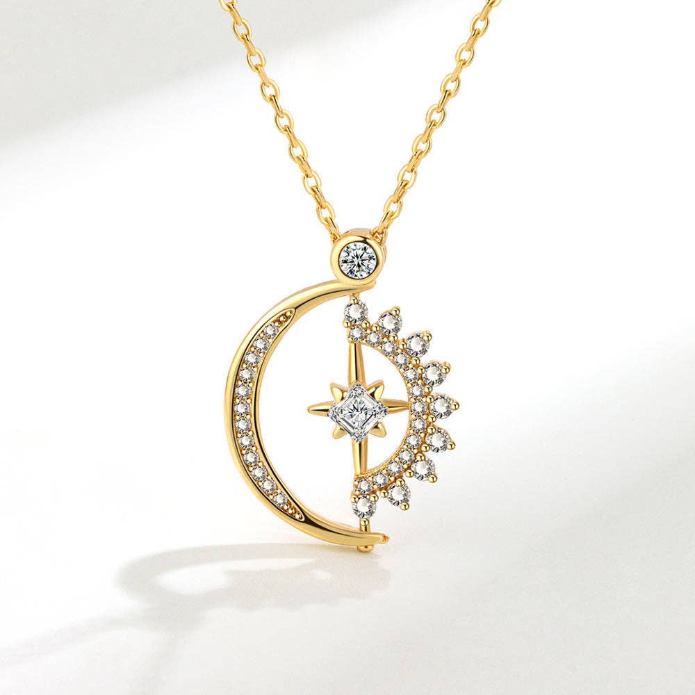 Sun Moon Star Fidget Spinner Charm Necklace in Solid Copper