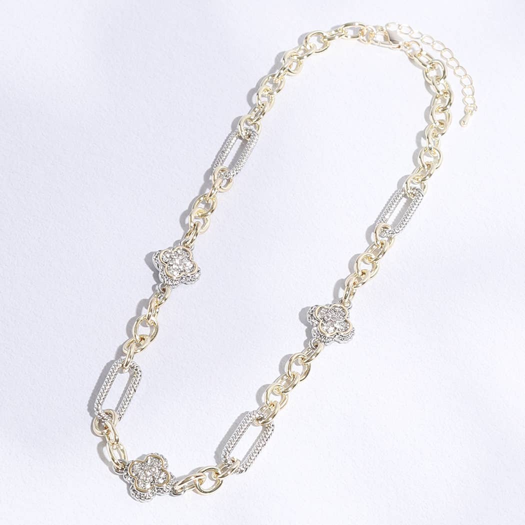 Clover Pendant Multi-Toned Link Necklace