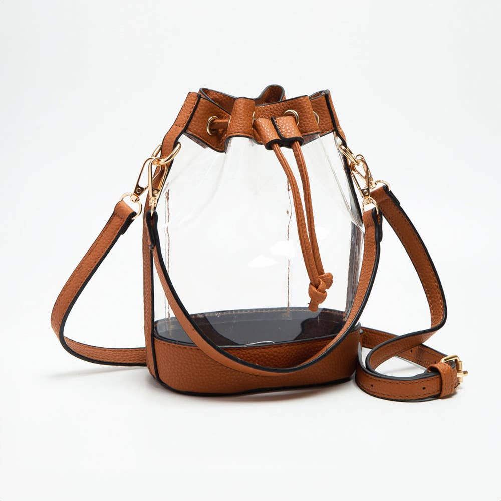 Solid Faux Leather Transparent Bucket Bag