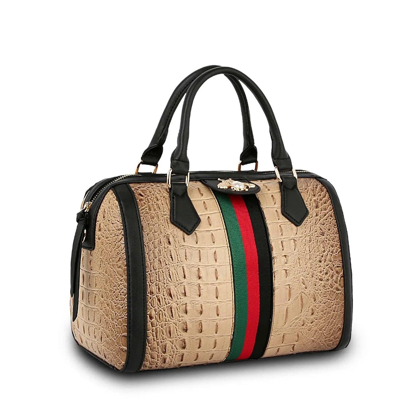Fashion Crocodile Satchel With Bee and Stripe