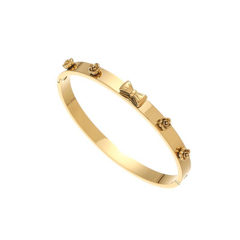 18K NON-TARNISH WATERPROOF STAINLESS STEEL BANGLE WITH BOWS