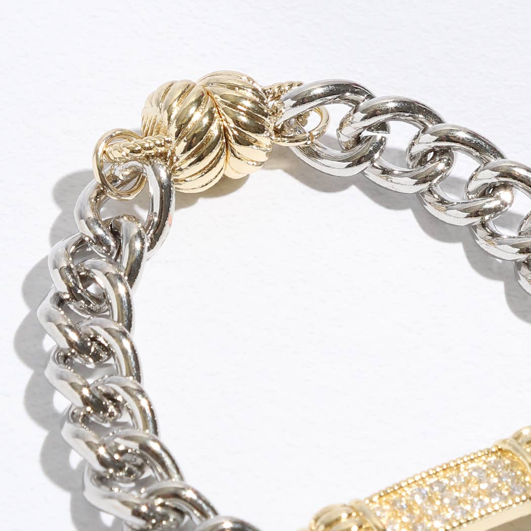 Stone Paved Bar Pointed Chain Magnetic Bracelet