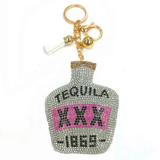 TEQUILA PUFFY RHINESTONE TASSEL KEYCHAIN