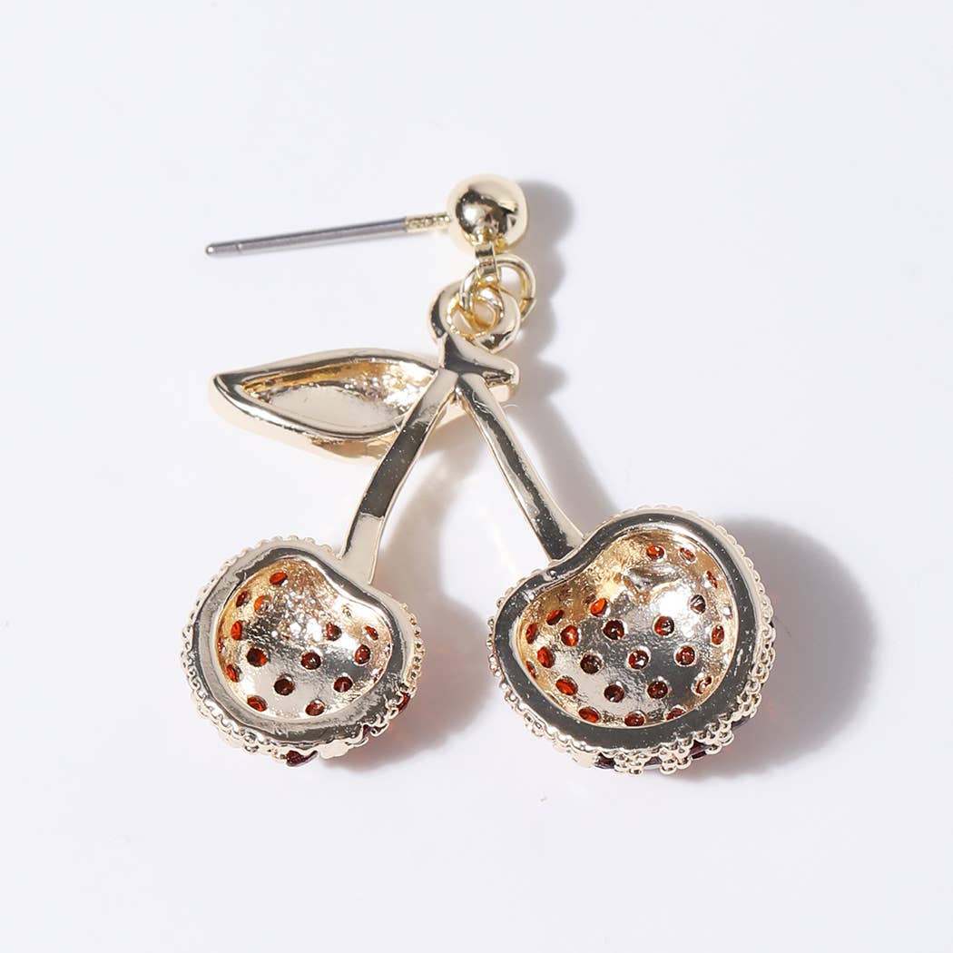 Gold Plated Pave Cherry's Stud Post Earrings