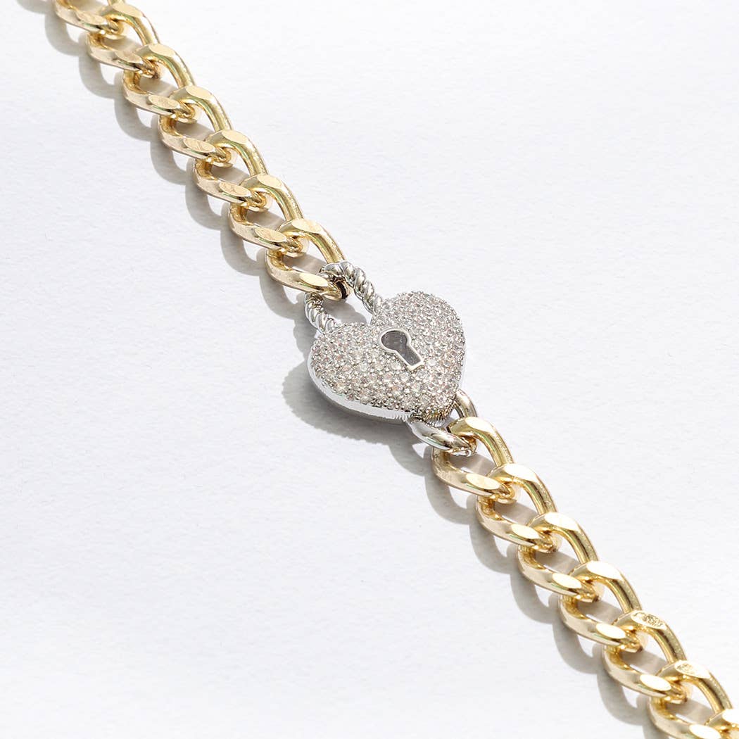 Heart Lock Charm Linked Chain Bracelet