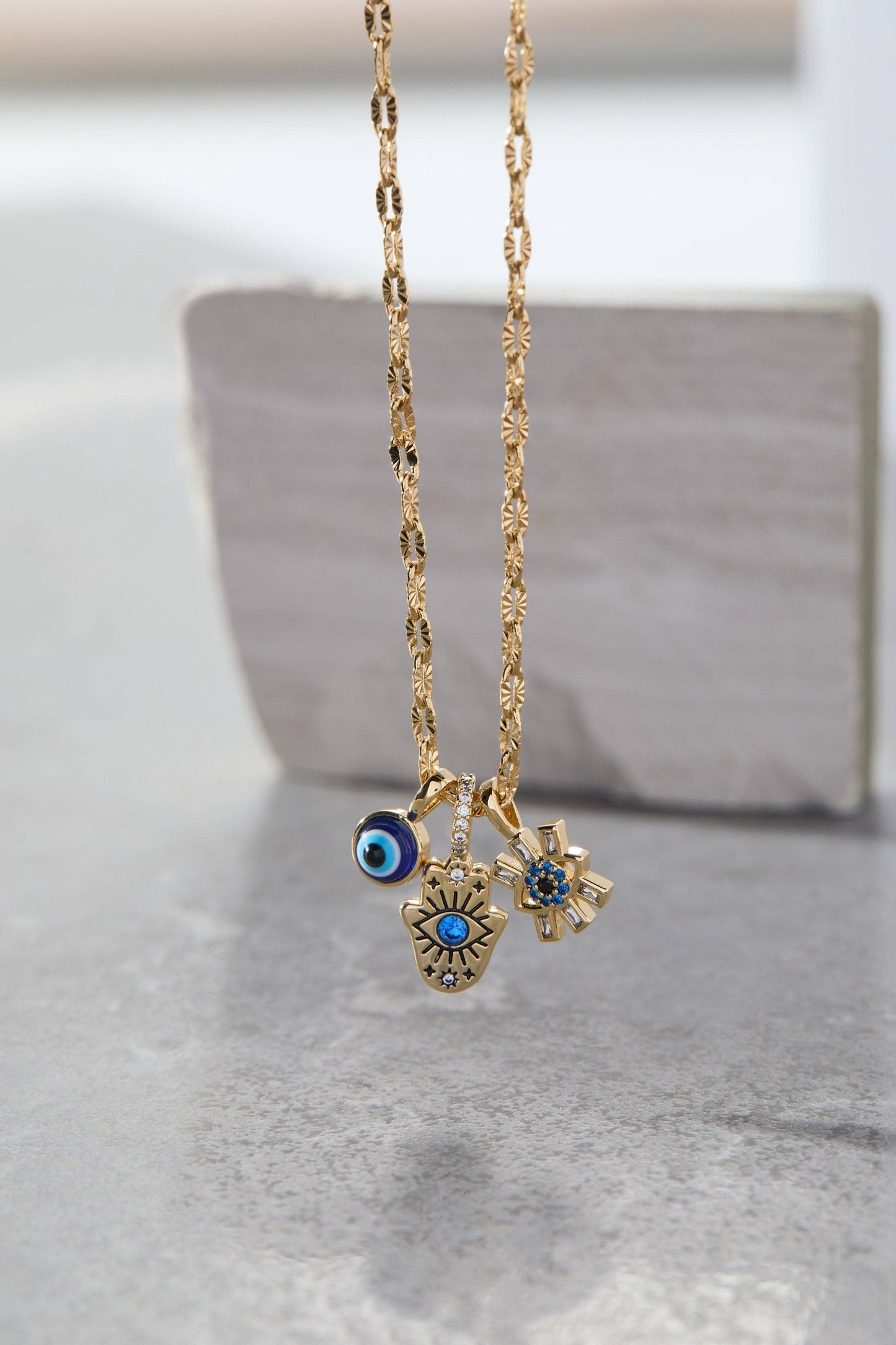Evil Eye Triple Charm Necklace