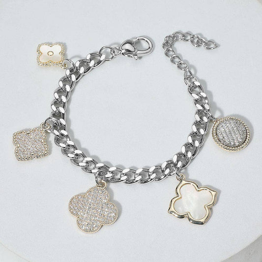 14K Gold Plated Mother of Pearl Quatrefoil Charm Bracelet