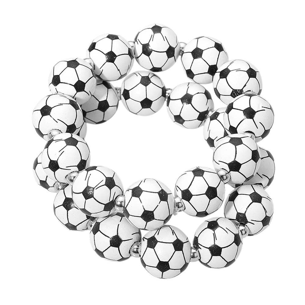 2PCS - Soccer Printed Beaded Stretch Bracelet
