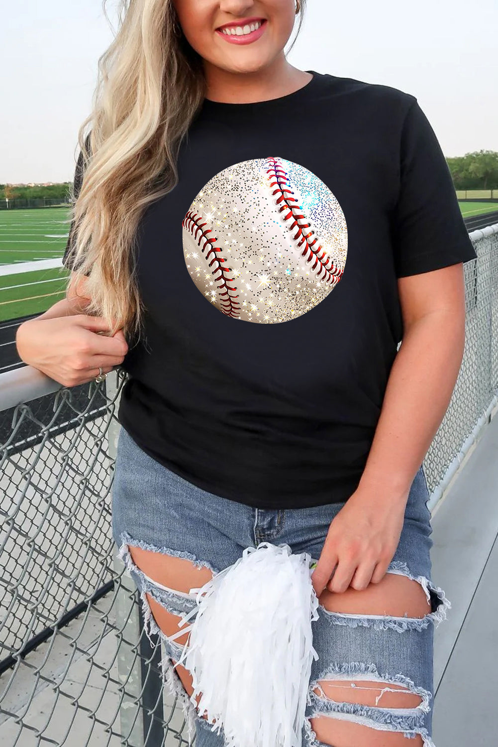 Baseball Print Cotton Blend T Shirt