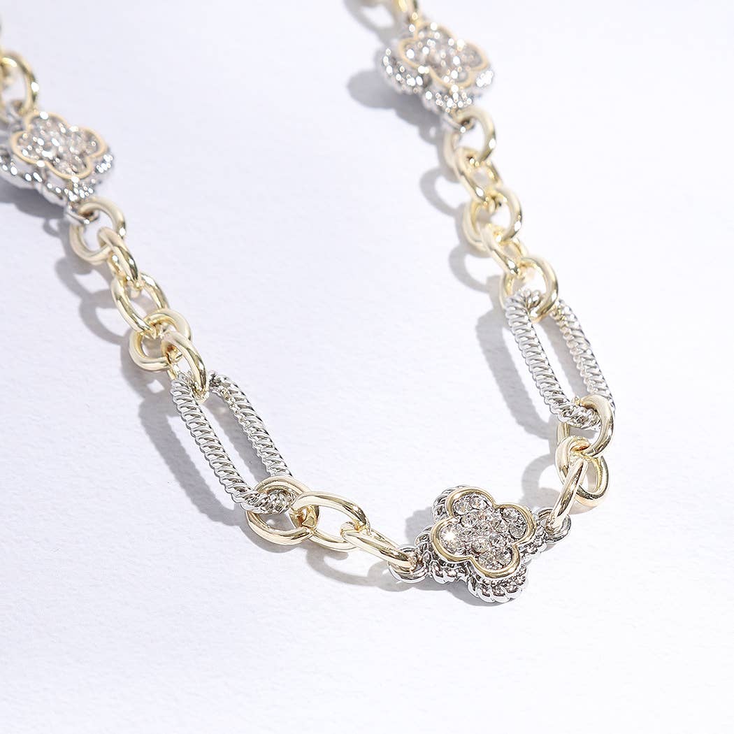 Clover Pendant Multi-Toned Link Necklace
