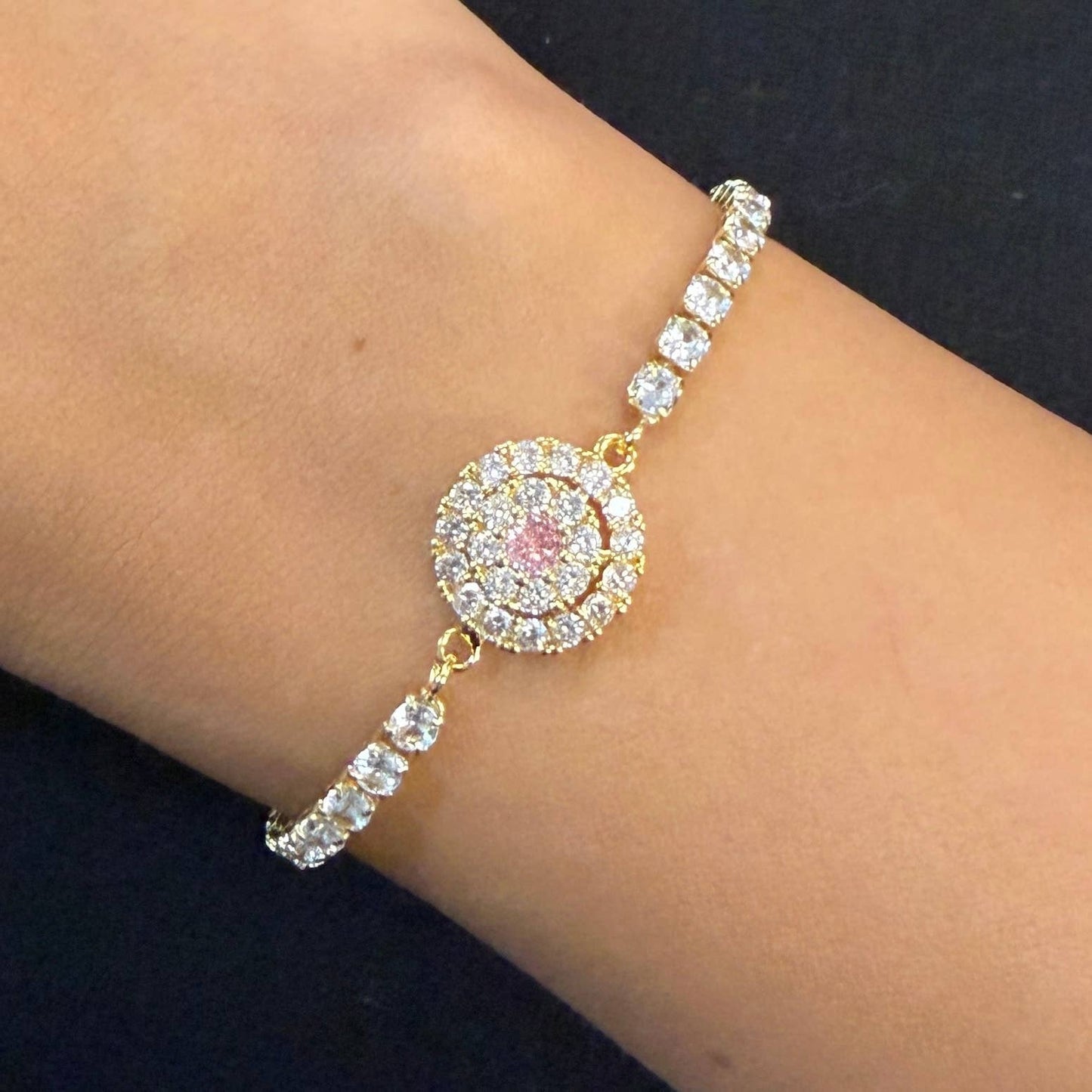 Rotating Spinner Pink Halo Bracelet – Crystal Design