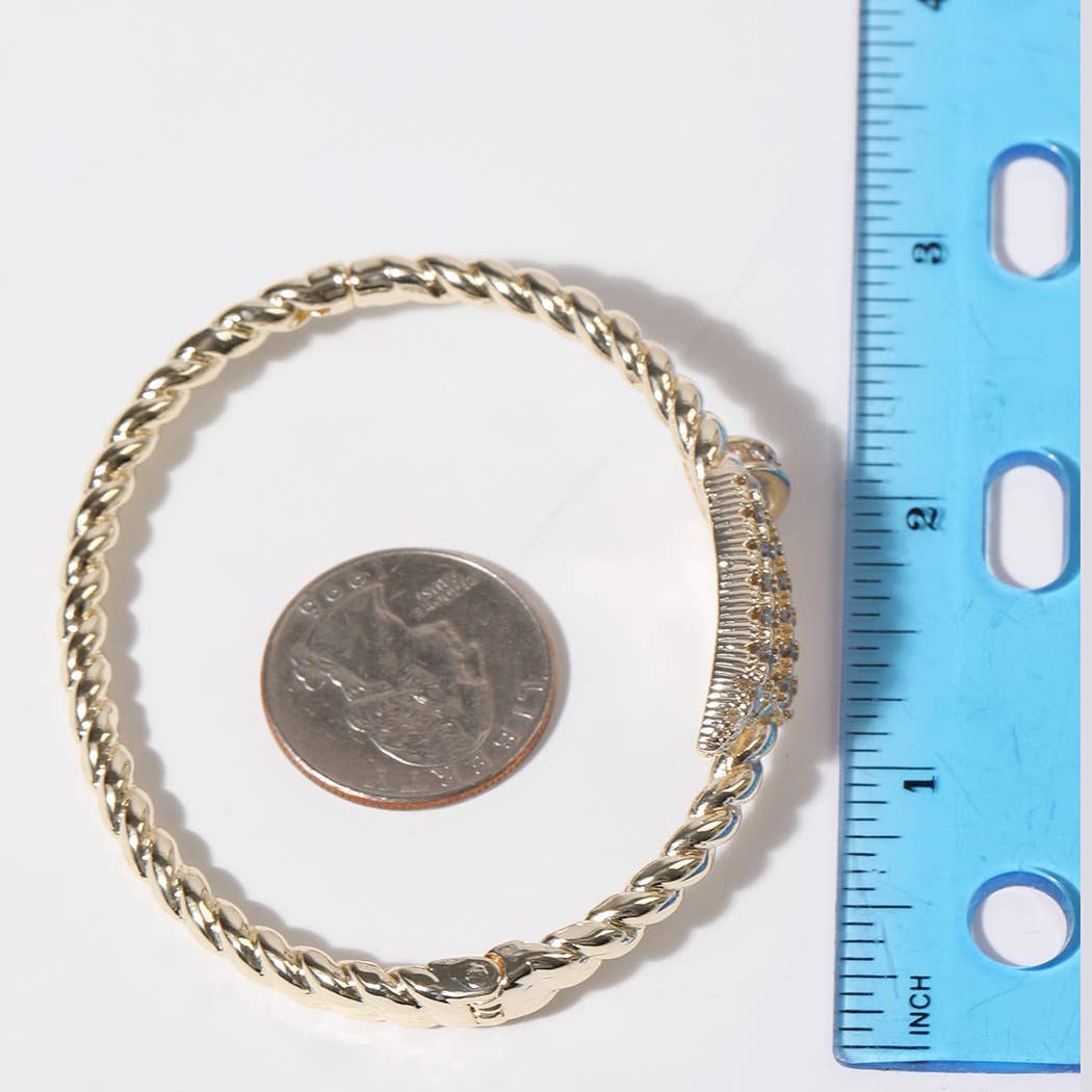 Pave Edge Twisted Gold Plated Bangle Bracelet