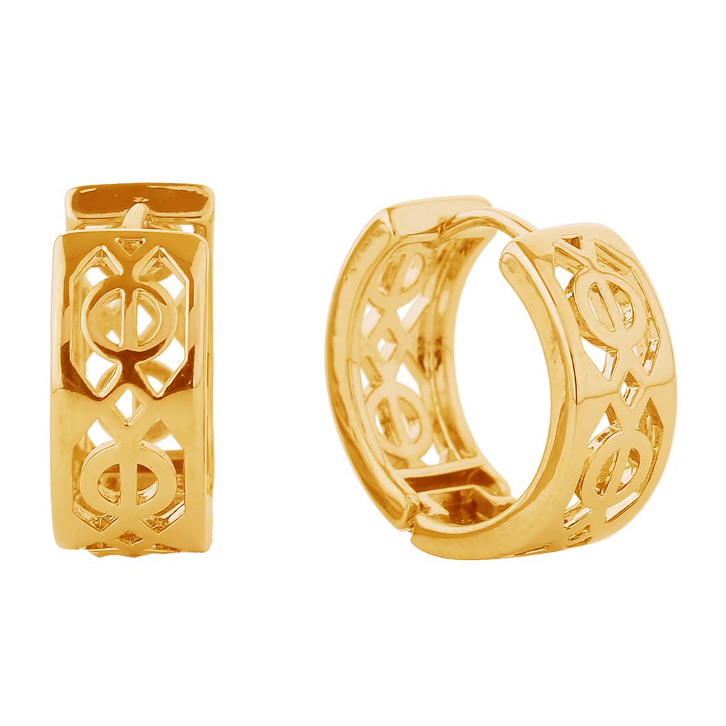 14K Dipped Geometric Pattern Huggie Earrings