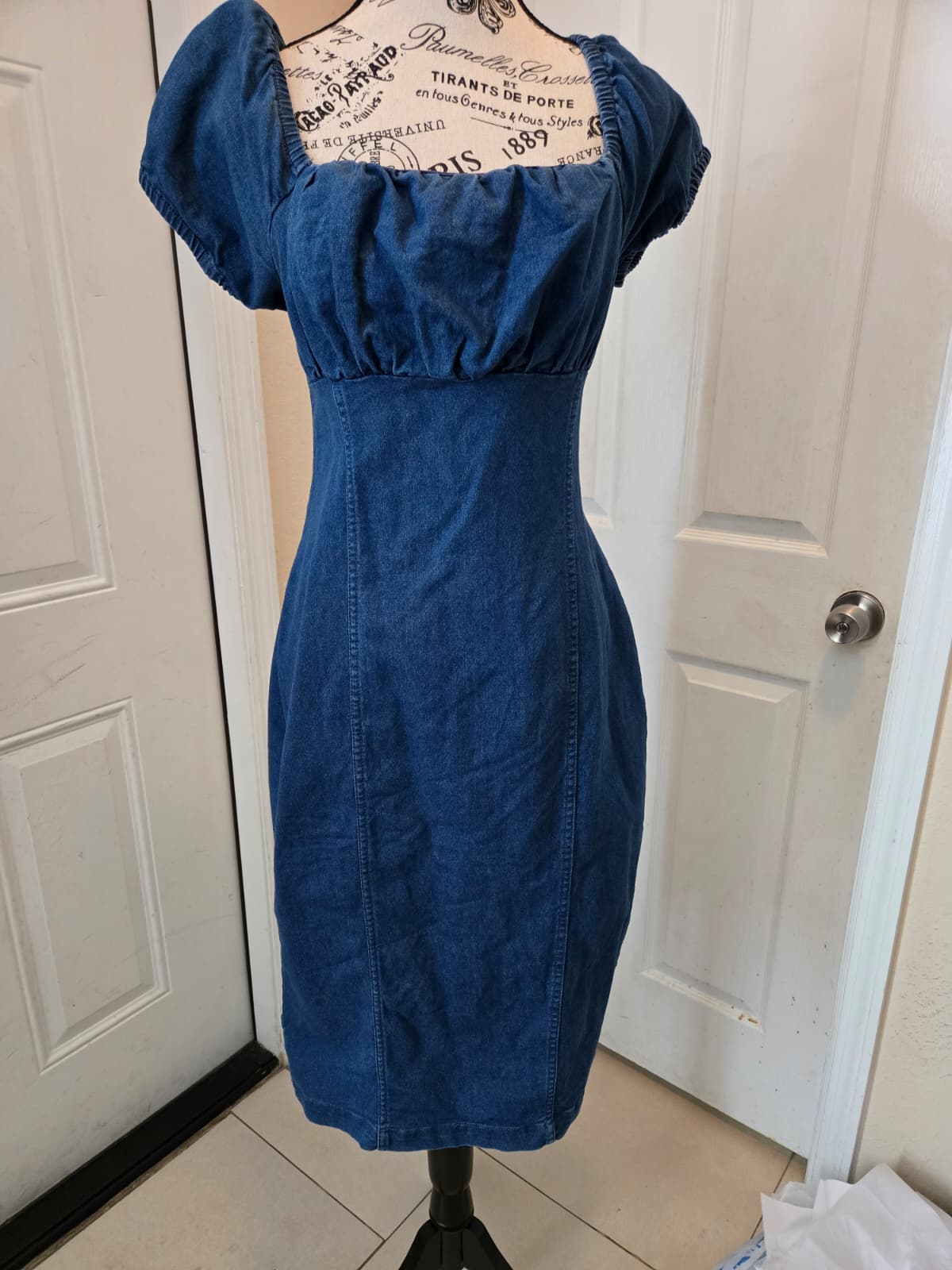 Derek Heart Denim Puff‑Sleeve Dress – Size Large