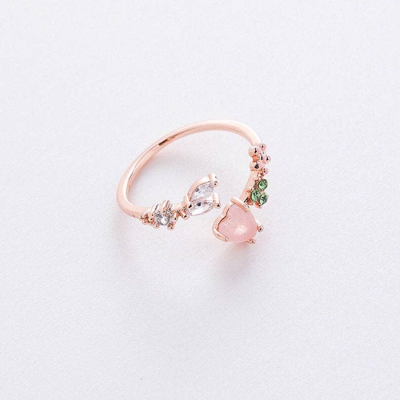 Pink Red Heart Flower Stacking Bypass Ring in Solid Copper