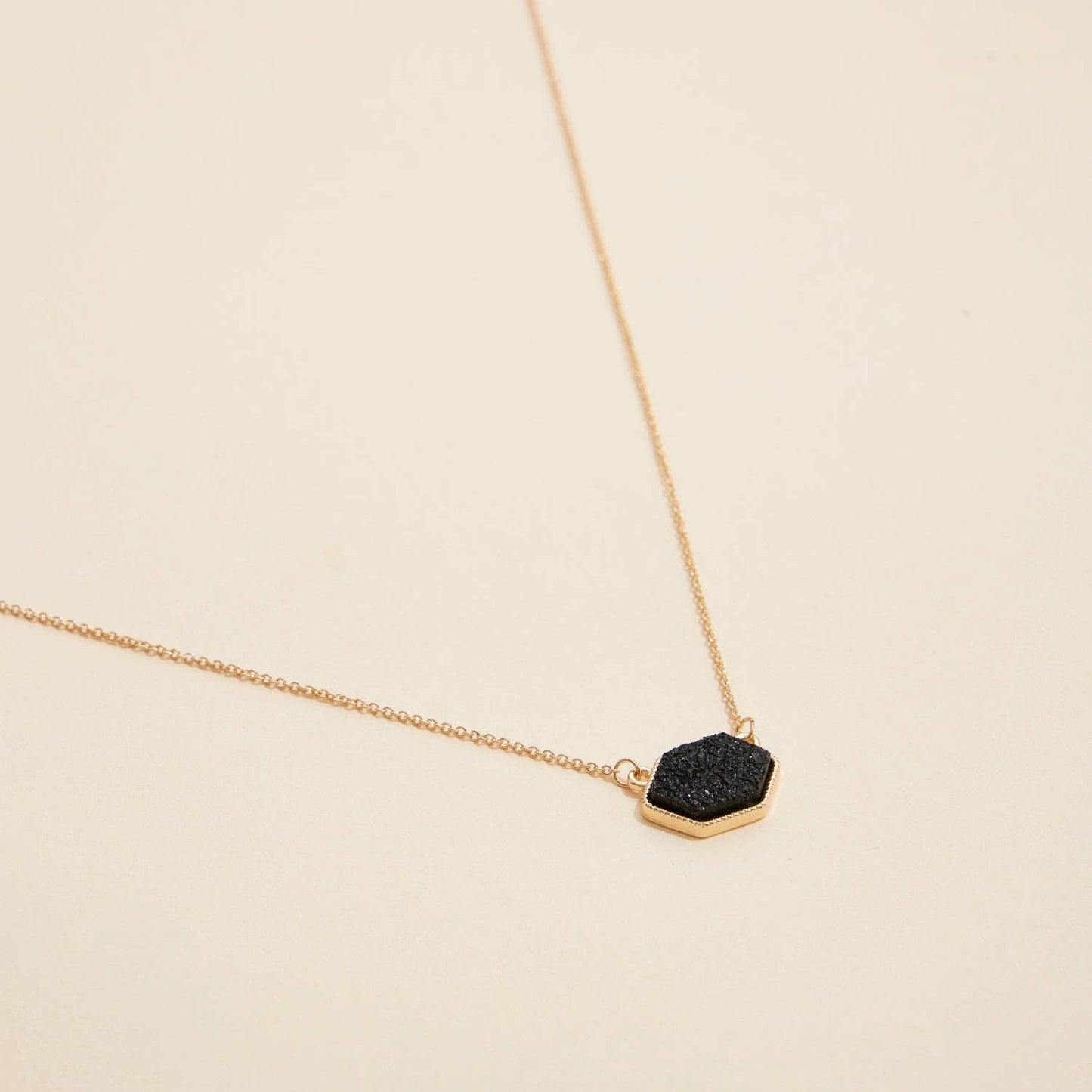 Hexagon Druzy Stone Charm Short Necklace