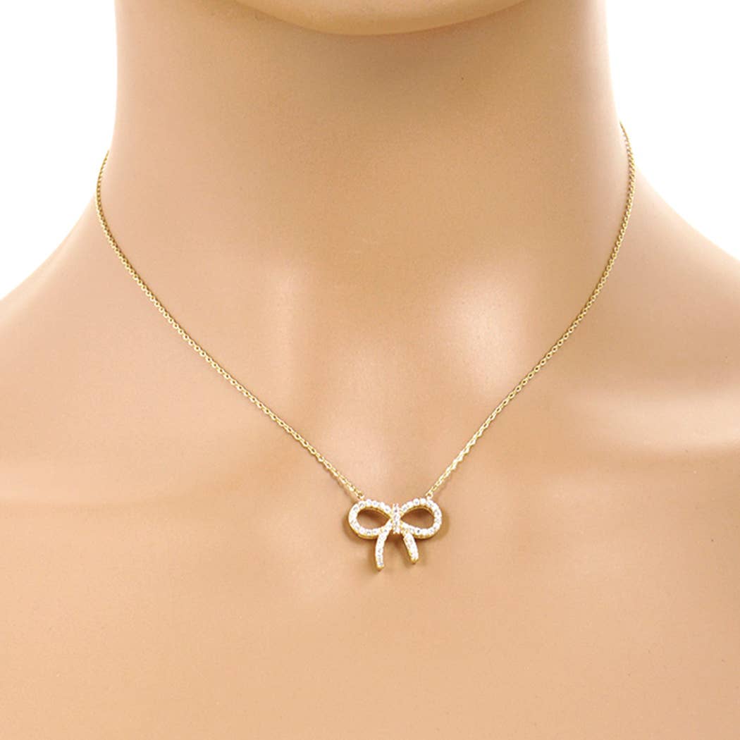 Gold-Dipped Bow Rhinestone Necklace