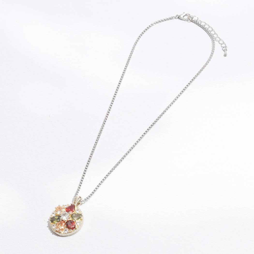 Round Pendant Colorful Rhinestone Necklace