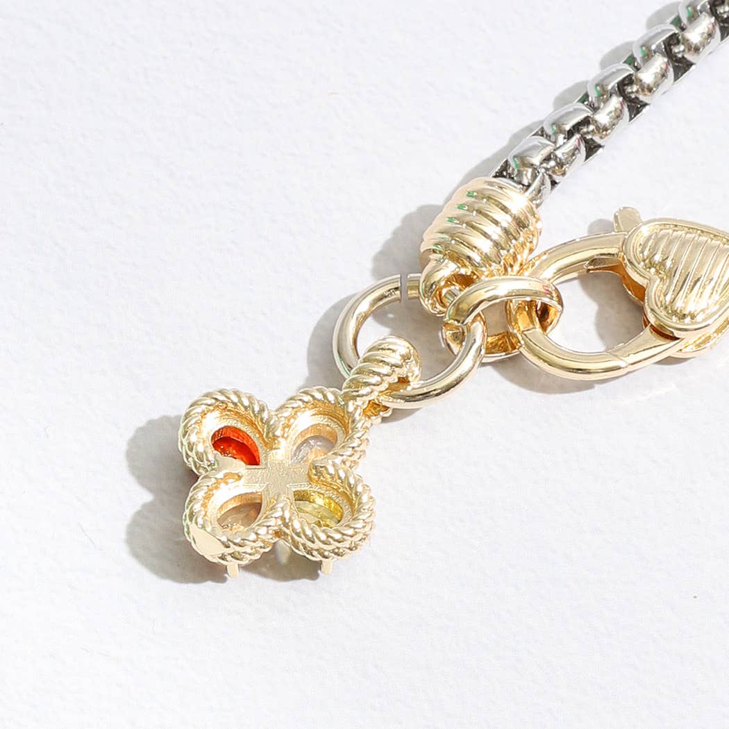Colorful Clover Charm Heart Closure Chain Bracelet