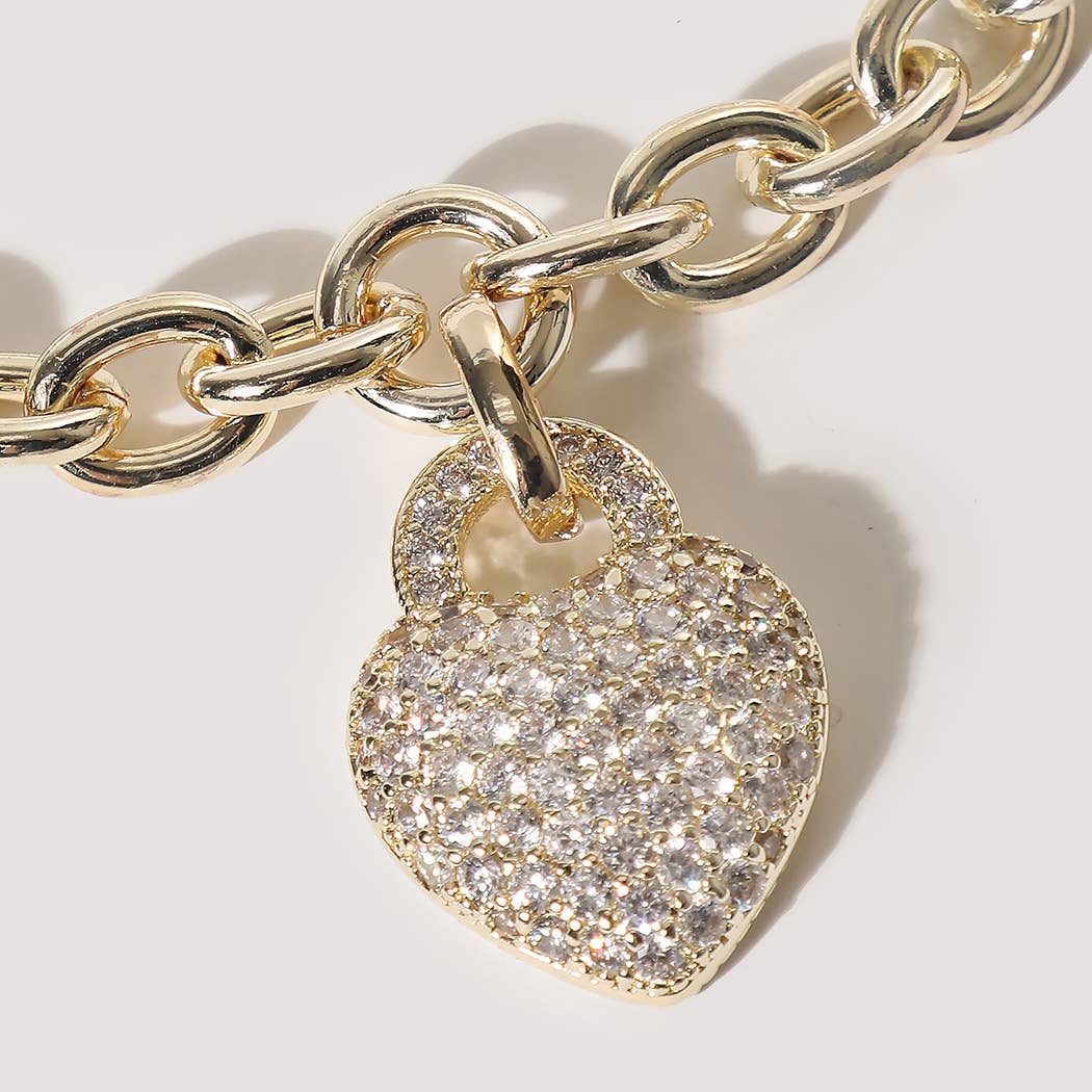 Heart Charm Pave Chain Bracelet