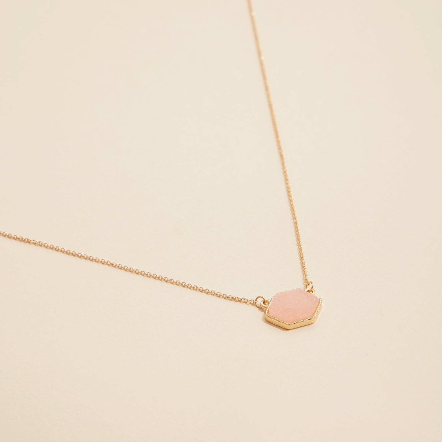 Hexagon Druzy Stone Charm Short Necklace