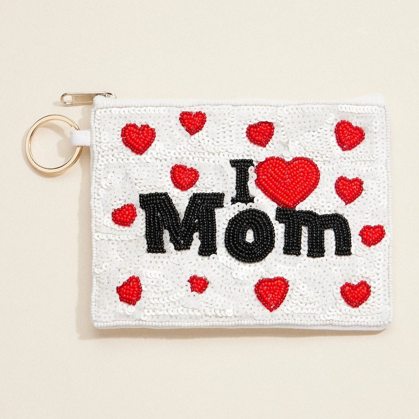 I Love Mom Beaded Pouch