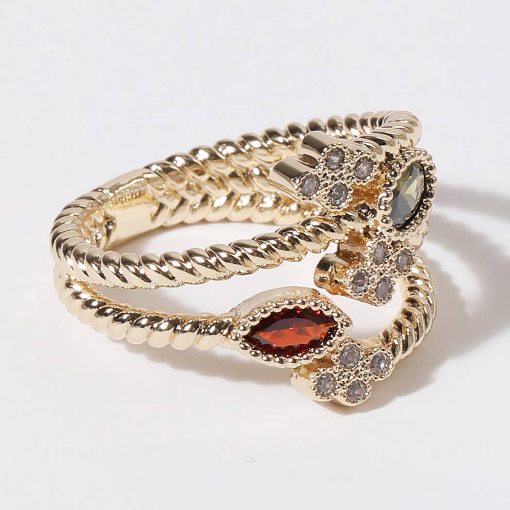 Multi Colored Floral Design Gold Plated Ring