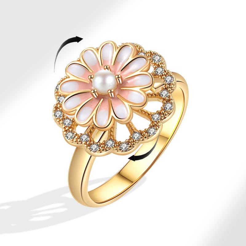 Daisy Flower Anxiety Fidget Spinner Ring in Solid Copper
